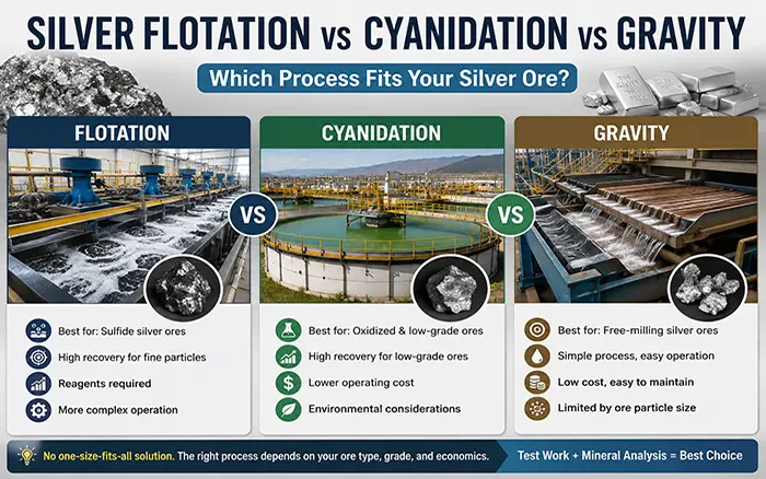 Флотация серебра vs цианирование vs гравитация