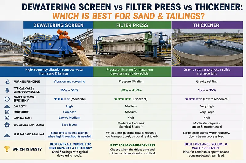 Dewatering Screen vs Filter Press vs Thickener Dewatering Screen vs Filter Press vs Thickener