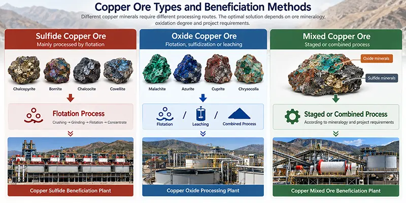 Sulfide, oxide and mixed copper ore types with their recommended beneficiation methods Sulfide, oxide and mixed copper ore types with their recommended beneficiation methods