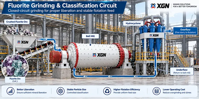Circuito de molienda y clasificación de fluorita