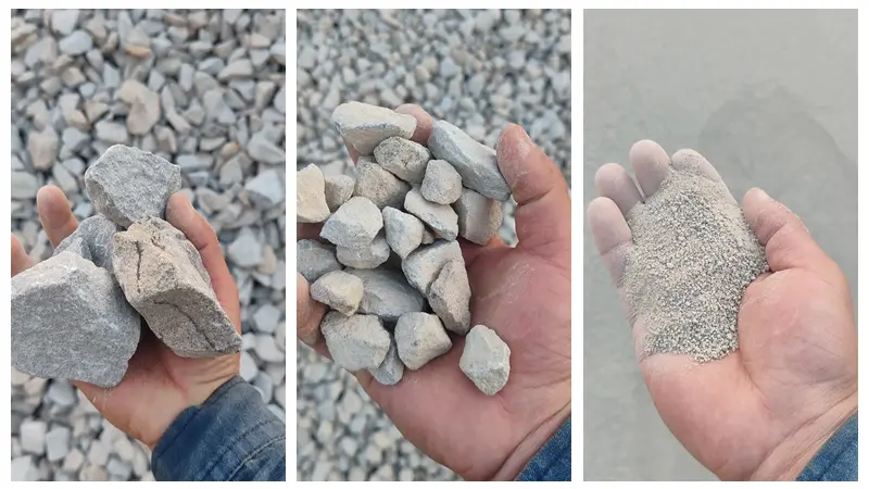 Flaky and cubical coarse aggregate particles compared during shape inspection