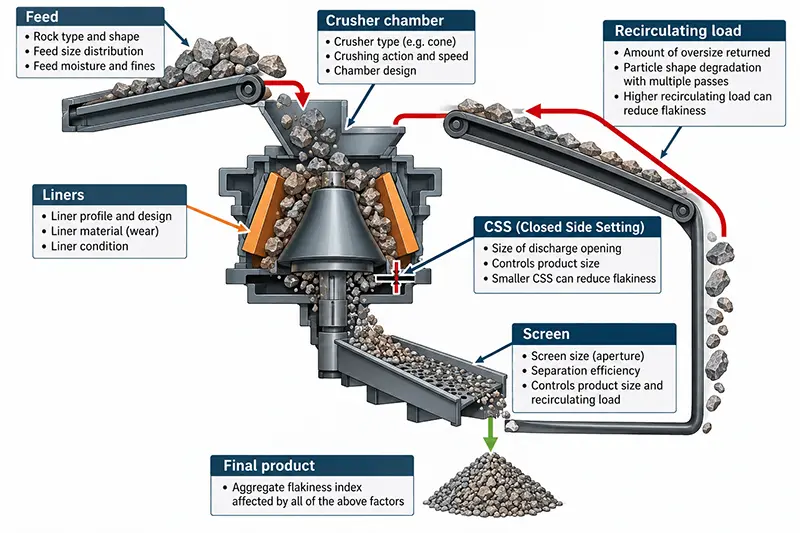 Crushing circuit factors that can affect aggregate flakiness index